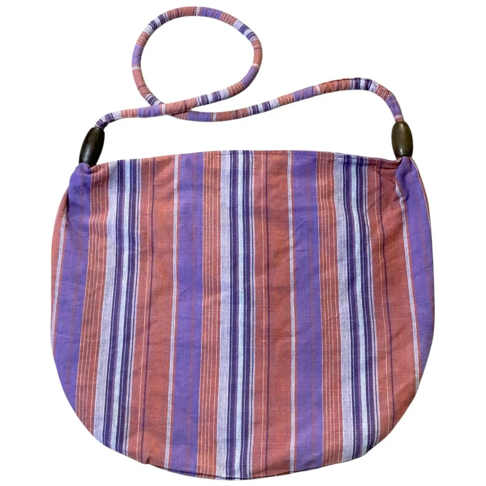 Delia’s Striped Woven Hobo Bag Large Slouchy Purple Coral Boho Beachy Vacation